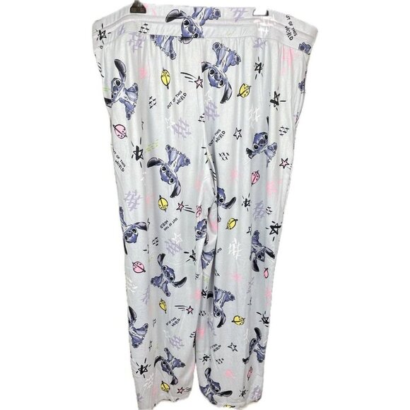 Disney +2X Blue Stitch Print Drawstring Elastic Waist Side Pockets Sleep Pants - Picture 2 of 4